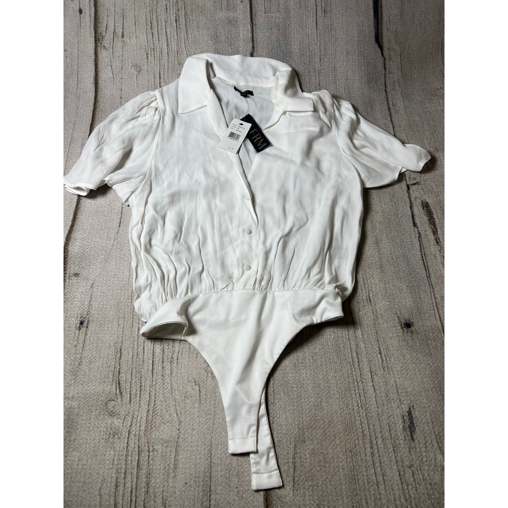 AFRM Bodysuit Womens Medium Blanc White‎ Puff Sleeve Minimalist Chic AER003638